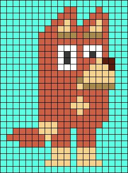 Rusty From Bluey, Bluey Rusty, Perler Beads Pattern, Beads Pattern, Beads Patterns, String Crafts, Dog Cartoon, Animal Cross Stitch Patterns, Diy Perler Beads