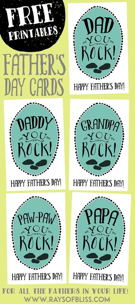 You Rock Father's Day Cards Free Printables. Five versions of this card: Dad, Daddy, Grandpa, Papa and Paw-Paw, so a card for all the Fathers in your life. Father's Day Card Template, Fathers Day Ideas For Husband, Father's Day Cards, Diy Father's Day Gifts, Fathers Day Quotes, Father's Day Diy, Dad Cards, Card Templates Free