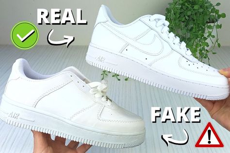 Fake Vs. Real Nike Air Force 1s (10 Differences & PHOTOS) Fake Nike Shoes, Fake Vs Real, Shoe Hacks, Most Popular Shoes, Nike Air Force 1s, Air Force 1s, Shoes Hack, Spot The Difference, White Shoes