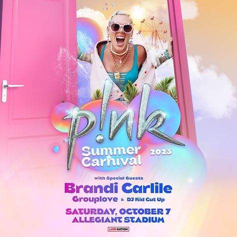 Get the party started with P!Nk as she brings her tour to Allegiant Stadium Las Vegas on Saturday, Oct. 7, 2023. #AllegiantStadm #Vegas #LasVegas #Pink #concert #music #fun #news #entertainmentnews #ImACeleb P!nk Concert, Concert Scrapbook, Allegiant Stadium, Pink Concert, Summer Carnival, Paris Las Vegas, Brandi Carlile, Kids Cuts, Stadium Tour