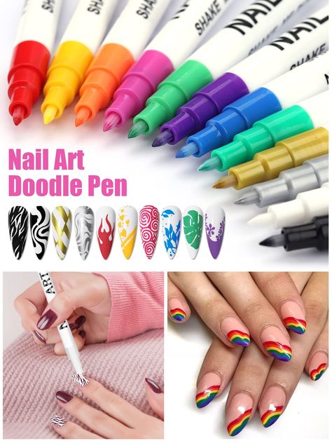 Christmas Nails Diy, Nail Polish Pens, Graffiti Pens, Nails Accessories, Nail Art 3d, Liner Brush, Mermaid Nails, Nail Art Pen, Pen Design