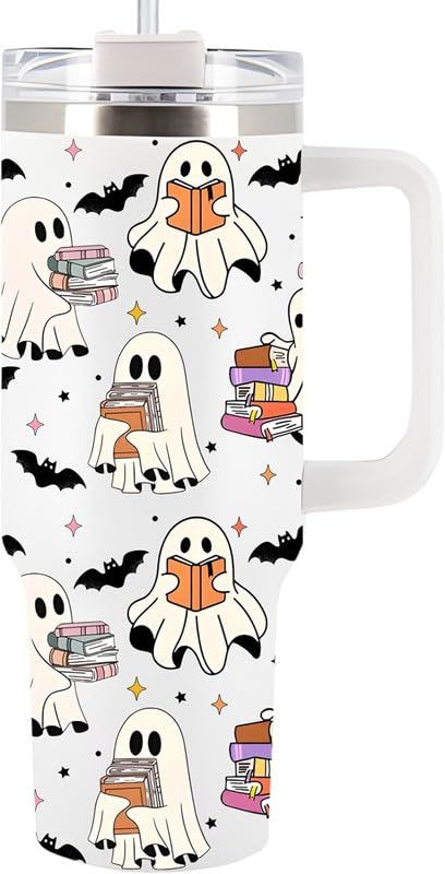 PRICES MAY VARY. Ghost Reading Book Tumbler 40Oz With Handle For Men Women - Halloween Kitchen Decor, Book Reader Gift For Friend, Coworker - Cute Ghost Gift For Mom, Dad, Sister - Spirit Halloween Cup For Book Lovers Halloween Hostess Gifts, Book Tumbler, Ghost Reading Book, Book Reader Gifts, Boo Gift, Halloween Gift Baskets, Halloween Teacher Gifts, Halloween Kitchen Decor, Teacher Gift Baskets