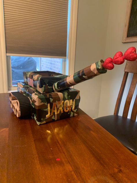 Tank Valentine Boxes For Boys, Boy Valentines Ideas For School, Valentines Day Box Ideas For Boys, Valentine Boxes For Boys, Train Valentine, Valentine Boxes For School, Kids Valentine Boxes, Boys Valentines, Valentine Card Box