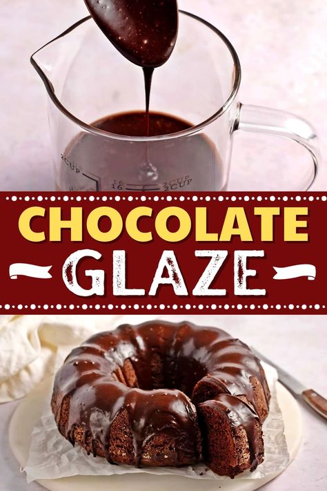 This is the BEST chocolate glaze on the internet! It's smooth, delicious, and incredibly chocolatey. This glaze is ideal for donuts, cakes, Bundts, and more! Chocolate Bundt Cake Glaze, Recipe For Cakes, Chocolate Glaze Cake, Glazed Icing Recipe, Bundt Cake Glaze, Chocolate Cake Icing, Chocolate Glaze Recipes, Pound Cake Glaze, Chocolate Sundae