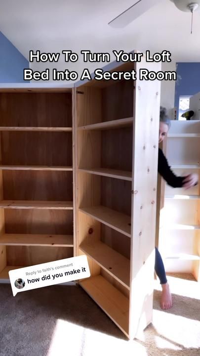 Log in | TikTok Secret Room Under Bed Ideas, Hidden Loft Bed, Loft Bed Secret Room, How To Turn Your Loft Bed Into A Secret Room, Secret Closet Hideout, Bed With Secret Hideout, Cool Loft Bed Ideas, Elevated Bed Ideas, Secret Room Decor