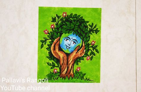 Environment Day Rangoli Message Rangoli For Competition, Save Environment Rangoli, Poster Rangoli Nature, Theme Based Rangoli For Competition, Rangoli Drawing, School Chalkboard Art, Water Video, Rangoli Designs For Competition, Poster Rangoli