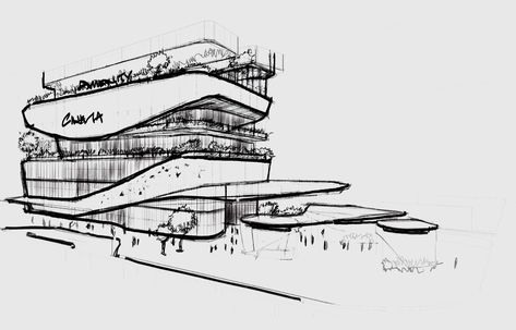 Architecture Blueprints, Commercial Design Exterior, Concept Models Architecture, Conceptual Architecture, New Architecture, Mall Design, Architecture Concept Diagram, Architecture Design Sketch, Architecture Design Drawing