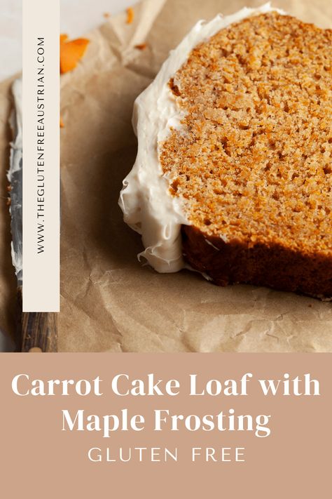 This Simple Gluten Free Spiced Carrot Cake Bread is topped with a delectable maple cream cheese frosting. Made with simple ingredients this delicious carrot cake bread will quickly become a staple in your kitchen. It is a perfect addition to any brunch gatherings. Gluten Free Carrot Cake Recipe, Carrot Bread Recipe, Spiced Carrot Cake, Carrot Cake Bread, Gf Treats, Carrot Cake Loaf, Maple Cream Cheese Frosting, Maple Cream Cheese, Gluten Free Carrot Cake