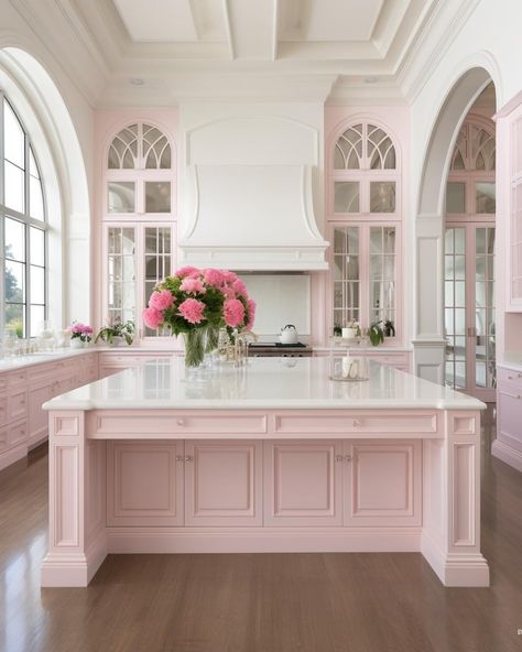 All Pink Kitchen, Pink House Design, Kawaii House Interior, Pink And White House Interior, Blush House Interior, Cute Small Houses Interior, Preppy House Interior, Julie And Camilla House, Pink Girly House