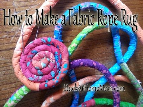 How To Make A Fabric Rope Rug Rope Rug Diy, Rope Rugs, Rag Rug Diy, Making Rugs, Diy Rugs, Rug Diy, Rag Rug Tutorial, Fabric Rope, Rope Bowls