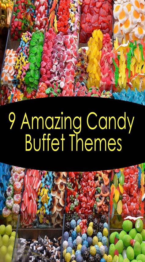 9 Amazing Candy Buffet Themes  Who is not attracted to taking some sweets? Kids love to have candies and chocolates from time to time. Why not consider including a candy buffet at your kid’s next party? A candy buffet is one of the most creative and eye-catching elements that you can include at your kid’s birthday party. Your little ones and their guests, including adults, will be fascinated.  #partituki  #kidspartyideas #kidsbirthday #partykids #partyplanner Candy Bar Buffet Ideas, Candy Bar For Birthday Party, Candy Display Ideas Party, Simple Candy Table Ideas, Candy Bars Ideas For Parties, Candy Platter Ideas, Birthday Candy Bar Ideas, Candy Bar Ideas Birthday, Candy Bar Ideas For Parties