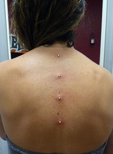 Dermal piercing on spine Spine Dermal Piercing, Back Dermals, Back Dermal Piercing, Dermal Piercing, Body Mods, Tattoos And Piercings, Belly Button Rings, Tatting, Piercings