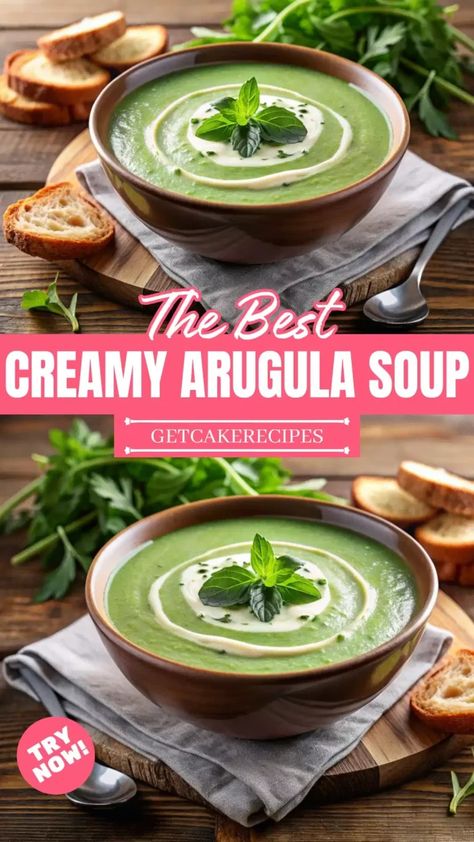 The Best Creamy Arugula Soup | getcakerecipes Arugula Soup, Easy Homemade Soups, Foods Dinner, Grilled Dinner Recipes, Quick Soup Recipes, Slow Cooker Dinner Recipes, Quick And Easy Soup, Grilled Dinner, Comfort Food Recipes Dinners