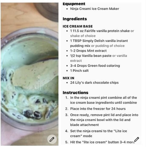 Ninja Ice Cream Recipe, Protein Ice Cream Recipe, Vanilla Protein Shakes, Creami Recipes, Ninja Recipes, Drink Inspiration, Protein Ice Cream, Mint Chocolate Chip, Ninja Creami