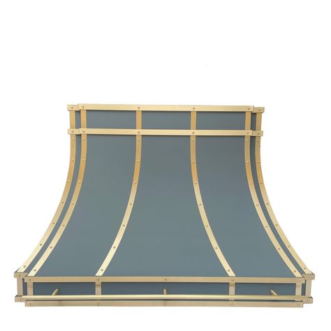 SINDA Custom Blue Stainless Steel Kitchen Hood with Brass Accents Stainless Steel Kitchen Hood, Stainless Steel Hood Vent, Bathtub Liners, Chimney Range Hood, Oven Hood, Steel Range Hood, Copper Range Hood, Copper Backsplash, Stainless Steel Hood