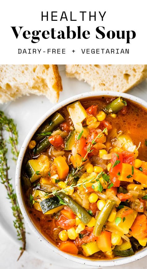 This is the best vegetable soup! It’s loaded with fresh veggies and seasoned with plenty of spices and herbs for amazing flavor. Plus, it’s dairy-free and vegetarian. Best Vegetable Soup, Healthy Vegetable Soup, Chef Dress, Veggie Soup Recipes, Gut Recipes, Healthy Gut Recipes, Easy Vegetable Soup, Vegetable Soup Healthy, Vegetable Soup Recipe