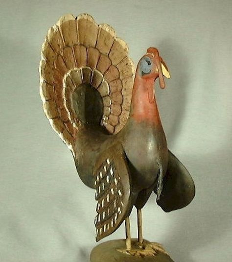 Folk art turkey carving by Jay Miles - 20"H Turkey Carving, Folk Animals, Turkey Ideas, Carving A Turkey, Carved Birds, Gourd Ideas, Bird Sculptures, Turkey Art, Contemporary Folk Art