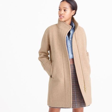 J.Crew Stadium Cloth Cocoon Coat, $350, available at J.Crew. #refinery29 http://www.refinery29.com/2016/11/129176/j-crew-new-zipper-coat-stadium-cloth#slide-5 J Crew Cocoon Coat, J Crew Coat, Winter Pea Coat, Tan Coat, Wool Coat Women, Cocoon Coat, Stylish Coat, Wool Blend Coat, Pea Coat