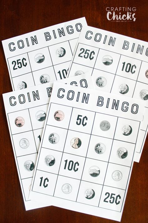 Coin Bingo Learning game Bingo Math Games, Money Games 2nd Grade, Money Bingo Free Printable, Coin Activities For Kindergarten, Coin Games For Kids, Coin Games For Kindergarten, Coin Counting Activities, Money Games For Kids, Bingo Free Printable