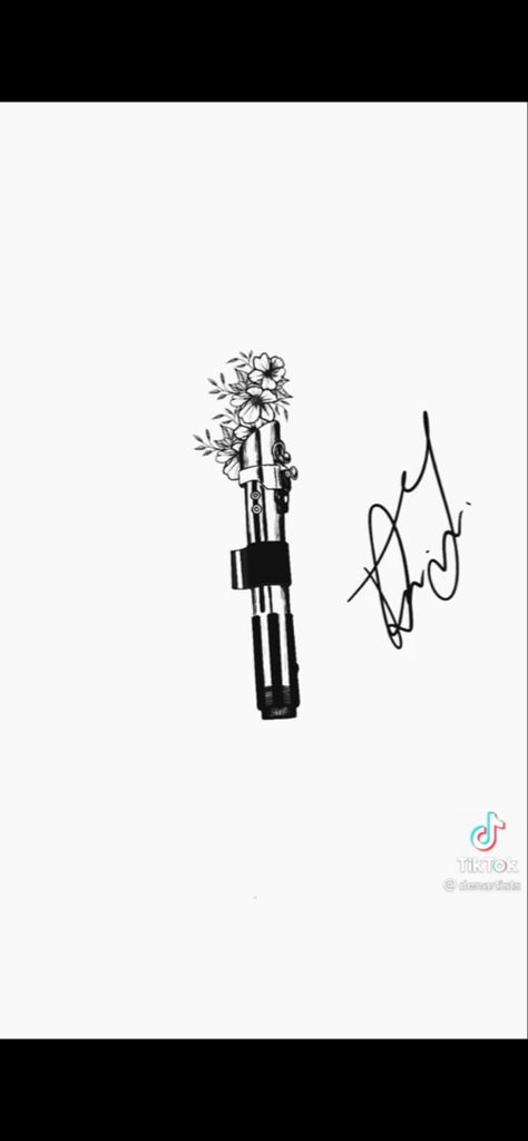 Lightsaber With Flowers Tattoo, Lightsaber Flower Tattoo, Cute Star Wars Tattoo, Lightsaber Tattoo, Lightsaber Hilt, Star Wars Tattoo, Dad Tattoos, Leg Sleeve, Cute Stars