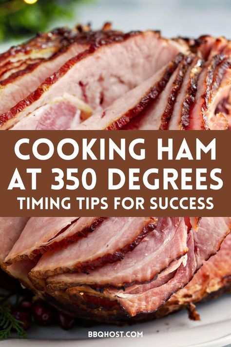 Close up view of a spiral cut ham with text overlay Cooking Ham At 350 Degrees Timing Tips For Success | BBQHOST.com How Long To Cook A Ham, Ham Cooking Time, Smithfield Ham, Cooking Ham, Picnic Ham, Cook Ham, Precooked Ham, Spiral Cut Ham, Fresh Ham