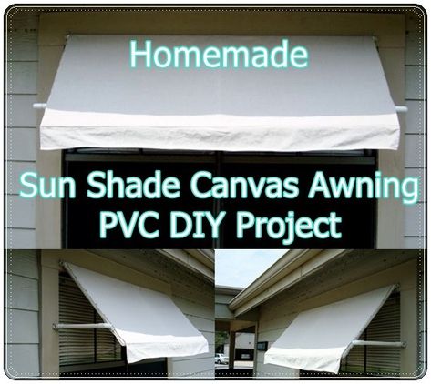 This Homemade Sun Shade Canvas Awning PVC DIY Project is a frugal yet strong way to block some of the sun's ray from heating up your home. To create this Pvc Awning, Fun Diy Projects For Home, Diy Window Shades, Shades For Windows, Canvas Awnings, Diy Awning, Camper Awnings, Cheap Organization, Garden Awning