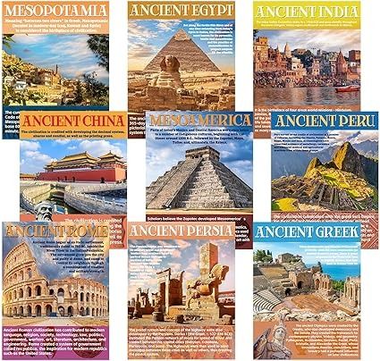 Amazon.com: Pasimy 9 Pcs Ancient Civilizations Posters Bulk World History Social Studies Classroom Decorations Multicultural Bulletin Board Poster Art Print for Middle High School Teacher Wall,14'' x 11'' : Office Products Bulletin Board Wall, History Classroom Decorations, History Classroom, Board Wall, Ancient Civilizations, Study Materials, World History, Bulletin Board, Classroom Decorations