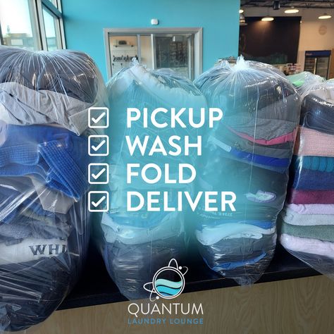 Did you know we have drop-off/delivery/wash & fold and pickup service. Quantum Laundry Lounge is the Best laundromat in Anchorage to offer laundry service pickup and delivery. We will pick up your laundry, wash and fold it, and deliver it. quantumlaundry.com Laundry Pick Up And Delivery Service, Wash And Fold Service, Mobile Laundry Service, Wash And Fold Laundry Service, Wash And Fold Laundry Business, Laundry Ads, Laundry Marketing, Laundry Delivery Service, Logo Laundry