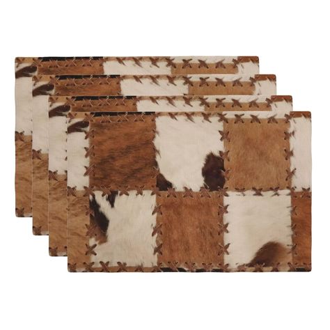 PRICES MAY VARY. PRODUCT SIZE: 18x12 Inches, Including 4 Pieces of Cow Hair Skin Cloth Placemats, The Thickness of Heat Resistant Placemats Is 0.1 Inches, Moderate in Size and Thickness, Very Suitable for Kitchen Table Decor, and Can Bring You a More Comfortable Dining Experience SUPERIOR LINEN: These Brown White Burlap Table Placemats Are Made of Linen Cloth Which Is Soft, with No Fading, and Wrinkle Proof. Edges Suture, Good Workmanship. Great for Protecting Your Dining Table from Food Stains Patchwork Cow, Dining Place Mats, Dining Table Placemats, Dinner Party Decorations, Indoor Outdoor Kitchen, Cowhide Print, Farmhouse Style Table, Dining Mats, Table Placemats