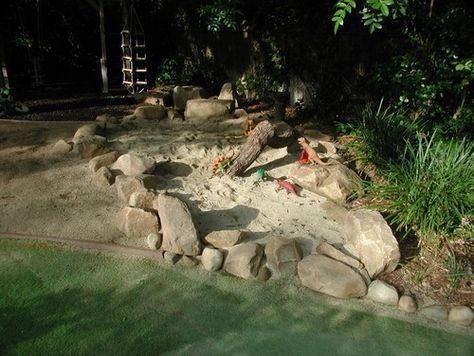 Bring the beach to your backyard by creating a sand pit. With buckets, shovels and other sand sidekicks, they can create to their hearts' content. Kid Friendly Backyard, Cat Playground Outdoor, Sand Pit, Outdoor Play Areas, Outdoor Play Area, Cat Playground, Natural Playground, Play Areas, Backyard Play