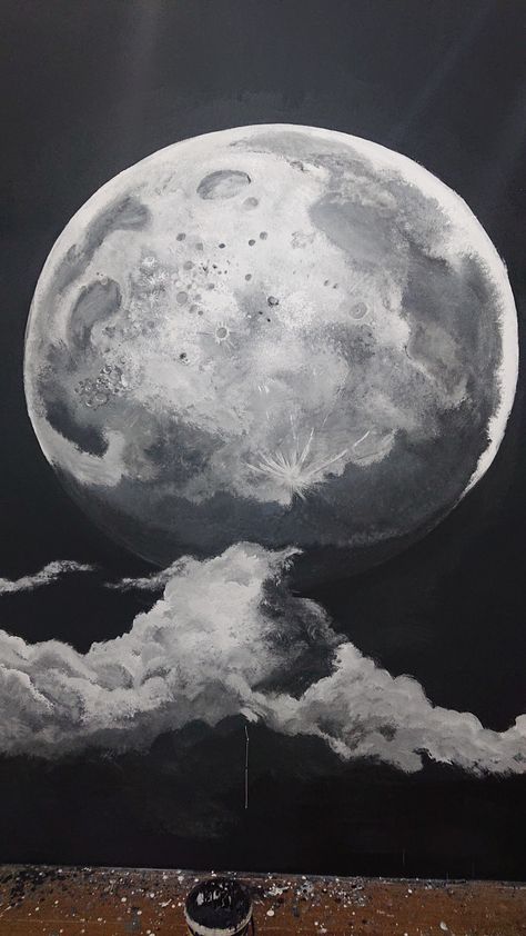 Moon painting Moon Mural, Moon Paintings, Homes Ideas, Moon Clouds, Moon Painting, Cloud Painting, Crescent Moon, Mural, Paintings