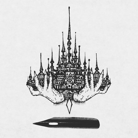 a wicked world where kingdoms sit in the palms of your hands. micro pen and ink on heavy paper. Castle Gothic, Traditional Tattoo Man, Lower Stomach Tattoos, Castle Tattoo, School Designs, Wonderland Theme, Gothic Tattoo, Sternum Tattoo, Architecture Tattoo