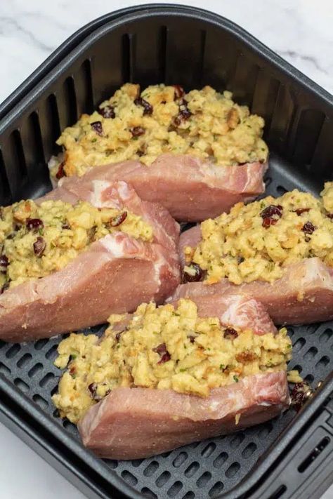 Air Fryer Recipes Pork Chops, Easy Stuffed Pork Chops, Thick Pork Chop Recipe, Pork Loin Chops Recipes, Baked Stuffed Pork Chops, Air Fry Pork Chops, Air Fryer Recipes Pork, Stove Top Stuffing, Boneless Pork Chop Recipes