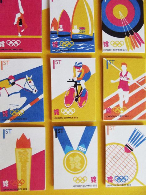 London Olympics 2012 Stamps by Charlotte Estelle Littlehales, via Behance Olympic Design Graphics, Olympic Illustration, Olympics Graphic Design, Olympics Design, Olympics Poster Design Graphics, Olympics Art, Olympics Illustration Design, Olympic Sports Illustration, Olympics Poster