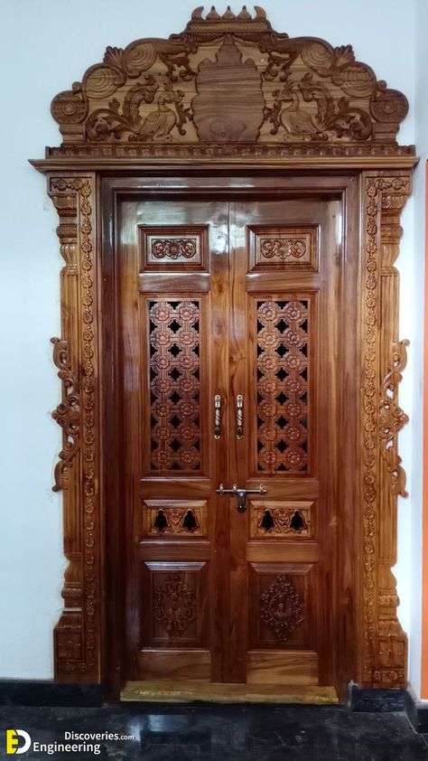 Temple Wooden Door Design, Pooja Room Double Door Designs, Door Contest Ideas, Halloween Door Contest, Halloween Door Contest Ideas, Wooden Door Ideas, Main Door Design Ideas, Halloween Classroom Door, Pooja Door