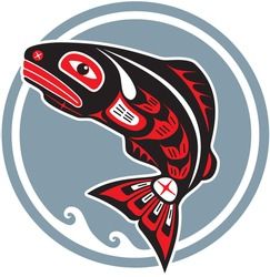 Jumping Fish - Salmon - in Native American Style Native American Salmon, Quilling Templates, Salmon Design, Arte Haida, Pacific Northwest Art, Haida Art, Totem Poles, Inuit Art, Fish Vector