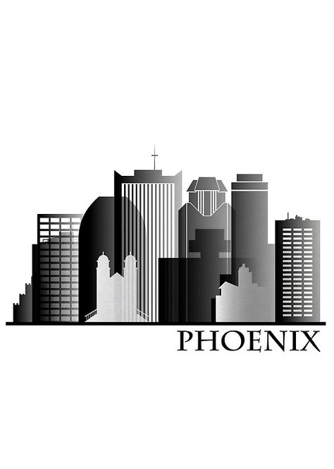 Black and White Phoenix Skyline Print Phoenix Skyline, Skyline Tattoo, Identity Project, Stencil Outline, Downtown Phoenix, Tattoo Stencil Outline, Tattoo Stencil, Screenprinting, Tattoo Stencils