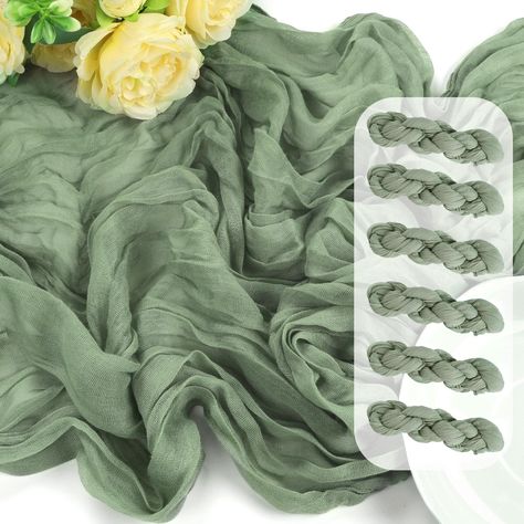 PRICES MAY VARY. 100% Polyester 【6 Packs 10ft Table Runners】The package include 6 packs 10ft length sage green table runner, which is enough for baby shower, wedding or your parties. All the sage green cheesecloth table runner are 35 x 120 inches / 90 x 300 cm, which is large enough to cover most kinds of tables, or be put together for longer tables. They can also be used as decoration for backdrop draping, ceiling draping, chair cover sashes and gift wrapping, etc. 【Durable and Reusable】These c Green Floral Wedding Decor, Cheese Cloth Table Runner, Olive Green Table Runner, Sage Green Cheesecloth Table Runner Wedding, Cheese Cloth Table Runner Wedding Green, Sage Cheesecloth Table Runner, Sage Green Table Runner Round Table, Woodland Baby Shower Table Cloth, Sage Green Gauze Table Runner