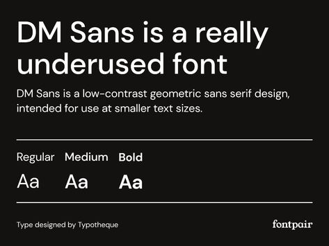 DM Sans - Sans-Serif Google Font by fontpair on Dribbble Google Font Pairings, Bold Serif Fonts, Sans Serif Typography, Free Monogram Fonts, Typography Design Font, Font Pairings, Elegant Serif Fonts, Modern Serif Fonts, Popular Fonts