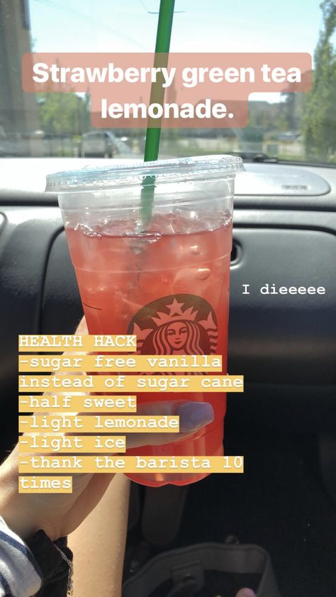 Sugar Free Starbucks Drinks, Green Lemonade, Green Tea Lemonade, Starbucks Vanilla, Starbucks Coffee Drinks, Tea Lemonade, Strawberry Tea, Lemonade Drinks, Starbucks Refreshers