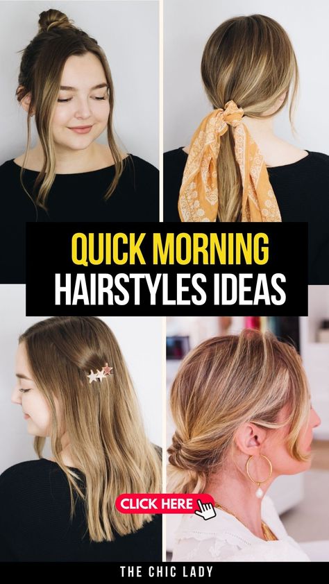 18 Chic & Easy 5-Minute Hairstyles for Busy Mornings Simple Church Hairstyles, Quick Professional Hairstyles, Easy Up Do Hairstyles For Medium Hair, Easy Everyday Hairstyles For Medium Hair, Easy Styles For Long Hair, Easy Hairstyles For Fine Hair, Hairstyles For Working Out, Long Hairstyles Easy, Easy Lazy Hairstyles