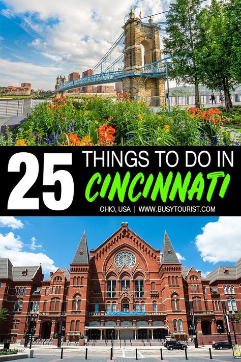 Planning a trip to Cincinnati, OH and wondering what to do there? This travel guide will show you the top attractions, best activities, places to visit & fun things to do in Cincinnati, Ohio. #cincinnati #cincinnatiohio #ohio #thingstodoincincinnati #usatravel #usaroadtrip #travelusa #ustraveldestinations #ustravel #americatravel #travelamerica #vacationusa #usatrip Tin Projects, Ohio Cincinnati, Things To Do In Cincinnati, Usa Trips, Girls Trips, North America Travel Destinations, Altoid Tin, Doors Ideas, Adventure Seeker