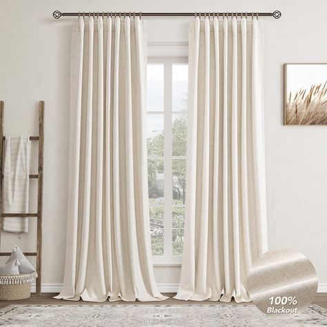 PRICES MAY VARY. MULTIPLE HANGING OPTIONS: 2 panels of blackout curtain per package. Each curtain panel measures 52" wide x 90" long. <1>.Modern Back Tab Look- With hidden back loop hanging on curtain <2>.From the rod pocket for a classic look <3>.Clips Look-Simply using clips on curtain header(clip rings are not included) <4>.Hooks look-using shower hooks, pin hooks, and pleat hooks for easy pull.(hooks are not included) LINEN BLEND FABRIC：These linen blackout curtains are crafted from 30% line Floor To Ceiling Curtains, Linen Blackout Curtains, Ceiling Curtains, Farmhouse Flooring, Drape Panel, Darkening Curtains, Black Out, Lined Curtains, Room Darkening Curtains