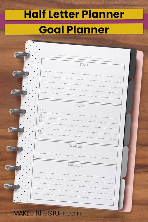 Goal Planner Template, Printable Goal Sheets PDF, Free Planner Pages, Half Letter Discbound, Free Printable planner inserts by Cali Motif Designs. Half Letter Planner Printables Free, Big Happy Planner Free Printable, Discbound Planner Printables, Workout Journal Ideas Planners, Goal Planner Template, Goal Sheets, Free Planner Inserts, Free Printable Monthly Planner, Happy Planner Free Printable