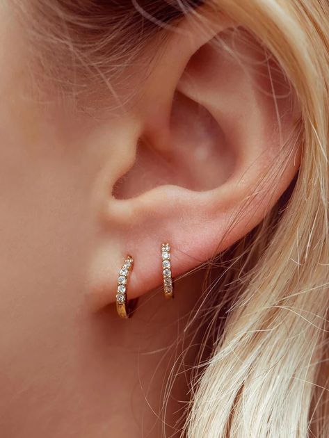 Zircon Decor Hoop Earrings | SHEIN USA Ear Piercings Inspiration Simple, Second Stud, 2nd Piercing, 2 Ear Piercings, Second Ear Piercing, Minimal Hoop Earrings, Double Ear Piercings, Arabic Jewelry, Pretty Ear Piercings