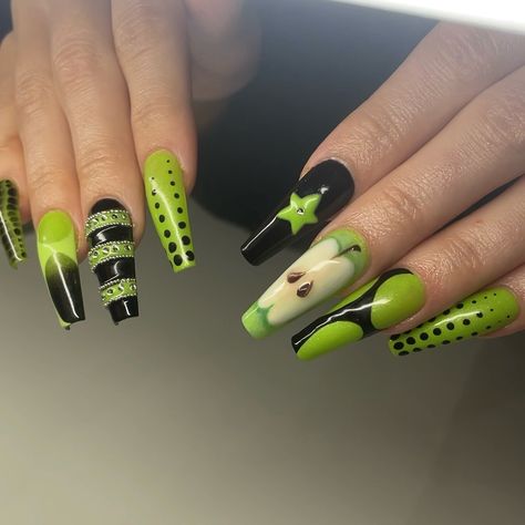 BUMPIN THAT @charli_xcx 🍏🍏🍏🍏🍏 Service: GelX Extension + Nail Art Booking link is in bio 🩷 Limited availability for August!! Brat Nails, Extension Nail Art, Charli Xcx, Funky Nails, Nail Ideas, Cute Nails, Nail Art, Nails, Design