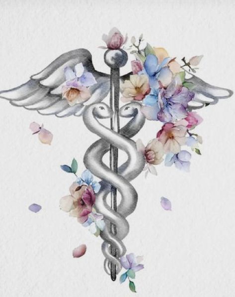 Caduceus Tattoo Nurse, Caduceus Tattoo, Pharmacy Art, Doctor Tattoo, Care Giver, Nursing Motivation, Caduceus Symbol, Nurse Tattoo, Medical Tattoo