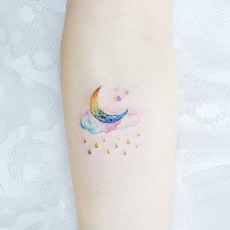 Pastel Tattoo, Rainbow Tattoo, Rainbow Tattoos, Planet Tattoos, Cloud Tattoo, Moon Tattoo Designs, Tattoo Now, Delicate Tattoo, Gorgeous Tattoos