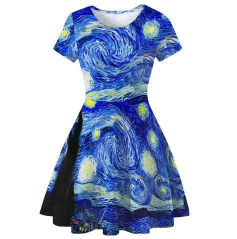 PRICES MAY VARY. Feature :Crew Neck,Short Sleeve,galaxy print,van gogh Print,eclipse moon print,fit and flared,swing dress,Midi Dress,skater dress for women,a-line dresses for women. Fabric:This swing dress is stretchy knitting fabric,super soft and comfortable.Great summer dresses for women. This dress can be used as party dress, homecoming dress, graduation, Theme Party, Anniversary, wedding guest dress, holiday, cocktail dress, business work, dinner, evenings, dating dress, honeymoon, work dr