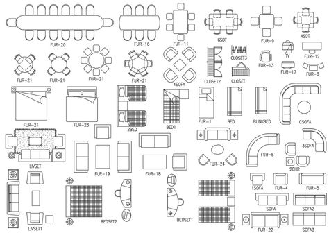 AutoCAD Furniture Blocks Architecture Furniture Drawing, Procreate Furniture Template, Autocad Furniture Drawings, Furniture Plans Architecture, Neimi Kanani, Carpentry Aesthetic, Autocad Free, Floor Plan Symbols, Architecture Symbols